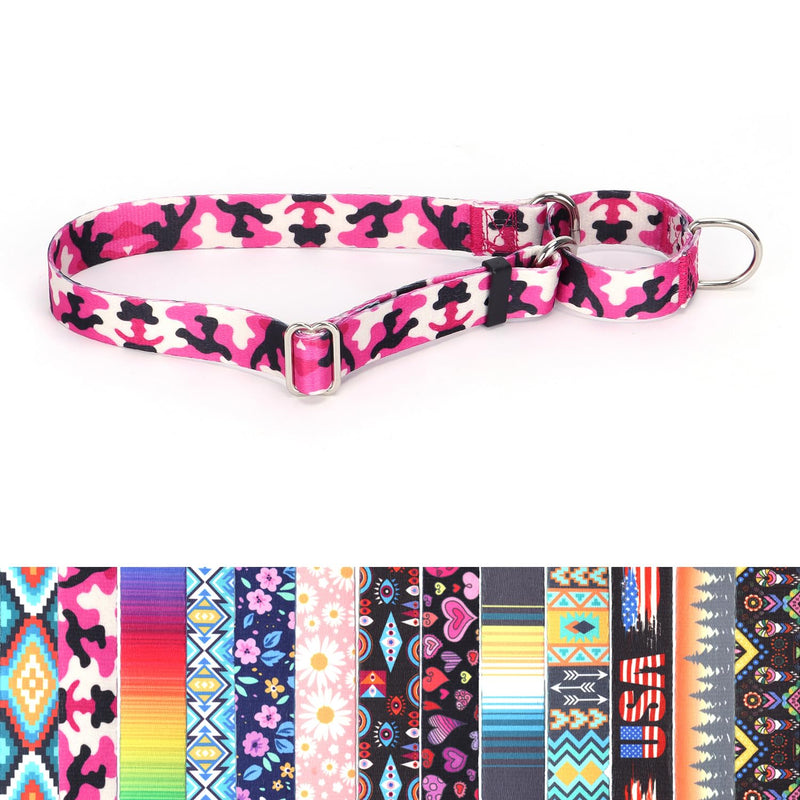 Martingale Collar for Dogs, No-Slip Escape Proof Choke No Pull Cinch Soft Nylon Dog Training Collars Adjustable for Small Medium Large Breed Pet Dogs, Pink Camo S 12 - PawsPlanet Australia