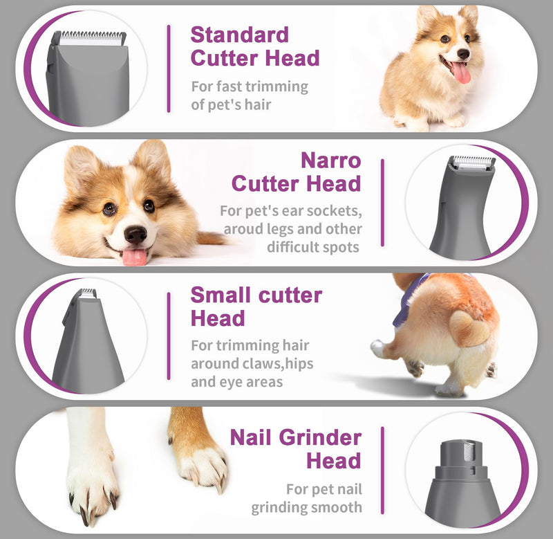 Cat Clippers Grooming Kit for Matted Hair -4 in 1 Low Noise Paw Trimmer Nail Grinder,Cordless Cat Shaver for Long Hair,Trimmer Also for Pet Hair Around Paws, Eyes, Ears, Face, Rump Purple - PawsPlanet Australia