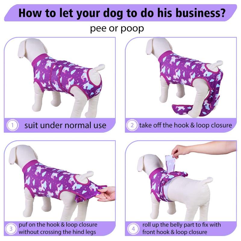 PetWarm Dog Cone Alternative After Surgery, Dog Recovery Suit, Substitute E-Collar Prevent Dog Onesies Pet Surgery Recovery Suit Female Male Dog Onesie for Spay Neuter, Unicorn Pattern, Purple, XS X-Small Pink