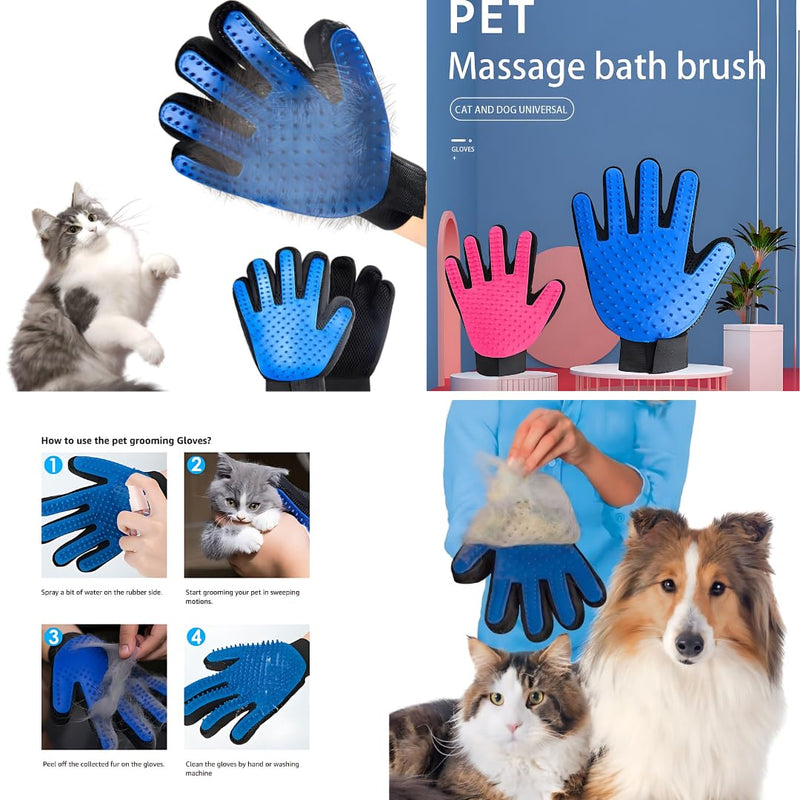 Pet Grooming Gloves for Dogs & Cats, Hair Remover Mittens, Long & Short Hair 2 x Gloves (Pink) Pink - PawsPlanet Australia