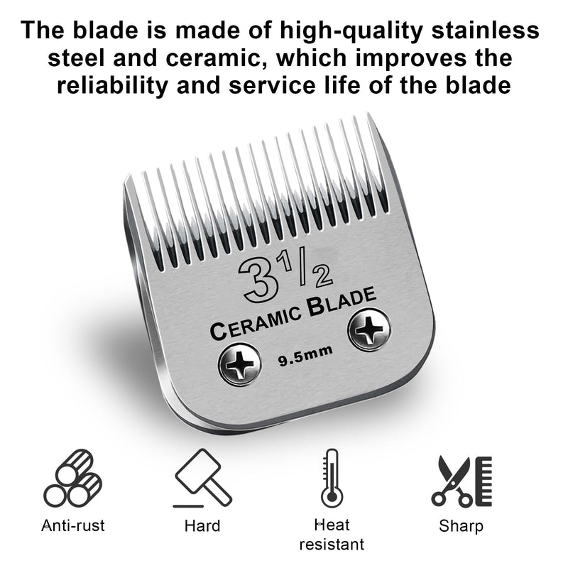 Size3-1/2 Professional Detachable Replacement Ceramic Blades Set,Compatible with Andis AGC,BDC,BGC,MBG Series,Oster Classic 76/Star-Teq/Power-Teq Clippers，Cut Length 3/8-Inch(9.5mm) 3-1/2 9.5mm - PawsPlanet Australia