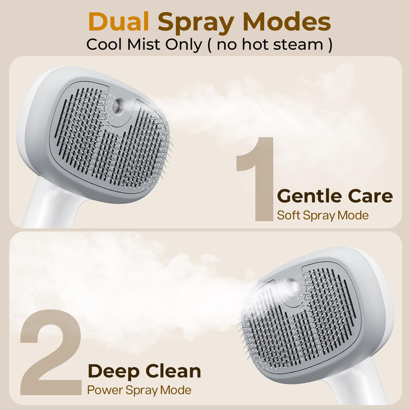 Pecute Steam Cat Brush, Self-Cleaning Cat Steam Brush with 2 Water Spray Modes, Large Capacity Tank, Dog Brush for Shedding Massaging Grooming, Cool Mist Only White - PawsPlanet Australia