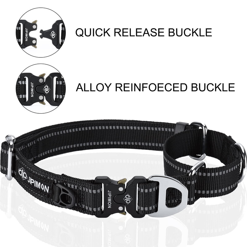 Martingale Dog Collar Reflective Nylon Soft Cushion with Alloy Buckle Dog Collar Martingale Small Medium and Large Dogs (Medium, Black) - PawsPlanet Australia