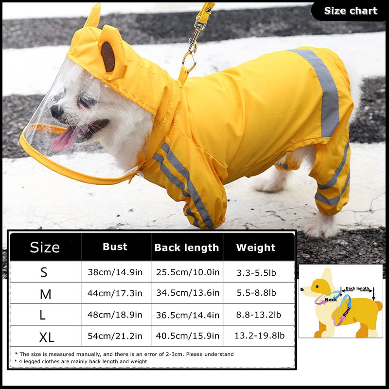Dog Raincoat,Waterproof Dog Rain Jacket with Safety Reflective Stripe,Hooded Slicker Dachshund Doggy Dog Poncho with Leash for Dogs and Puppies Large Yellow