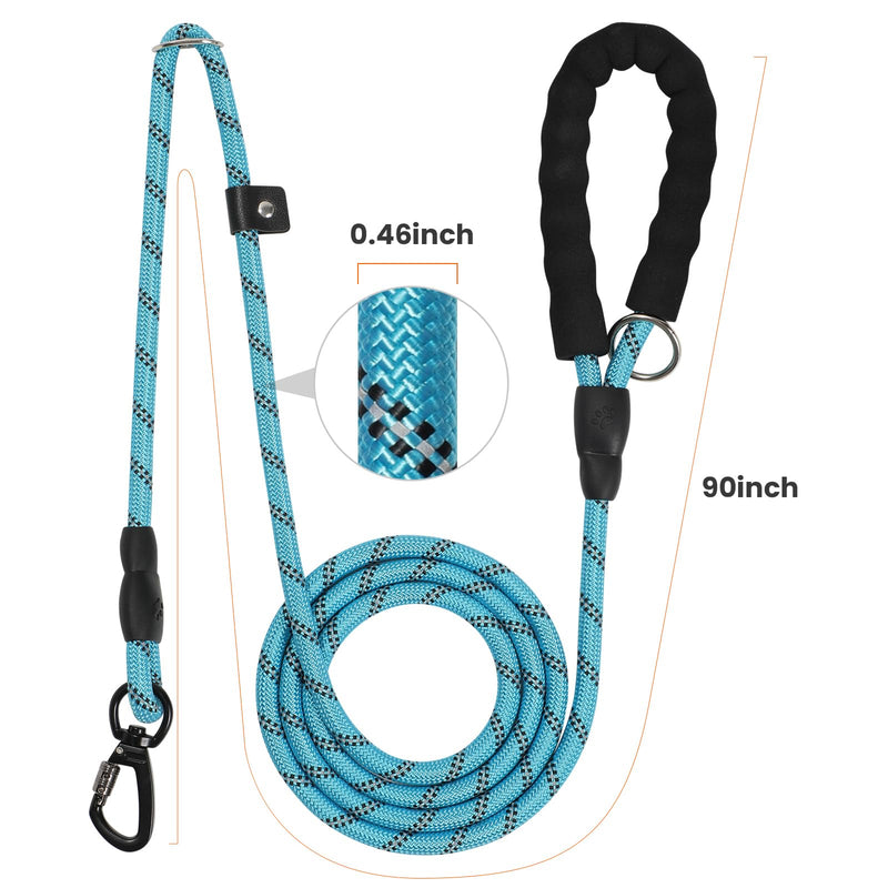 Slip Lead Dog Leash 6 FT，Adjustable Detachable Reflective Training Hook Braided Rope No Pull with Padded Handle for Large Medium Large Small Dogs (Blue) Blue - PawsPlanet Australia