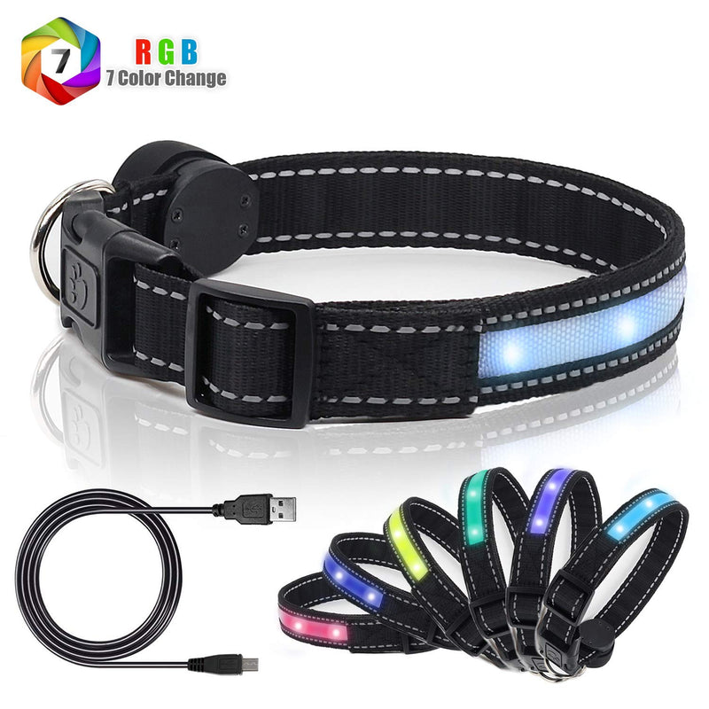 Light Up Dog Collars,Safety LED Dog Collars USB Rechargeable 7 Changing Colors Glow in The Dark Dog Walking Light,Neon Adjustable Safety Buckle Lighted Dog Collar for Small/Medium/Large Dogs, S Size S (13.4-17" / 34.0-43.2 cm)