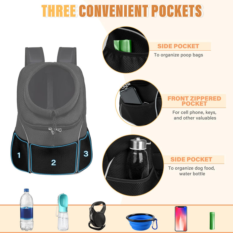 YUDODO Dog Front Carrier Backpack, Adjustable Breathable Pet Carrier for Small Dogs, Ventilated Puppy Back Pack with Safety Belt, Lightweight Doggy Backpack for Hiking Outdoor(Jet Black, L:9-13.5 lbs) Jet Black Large (9-13.5lbs) - PawsPlanet Australia