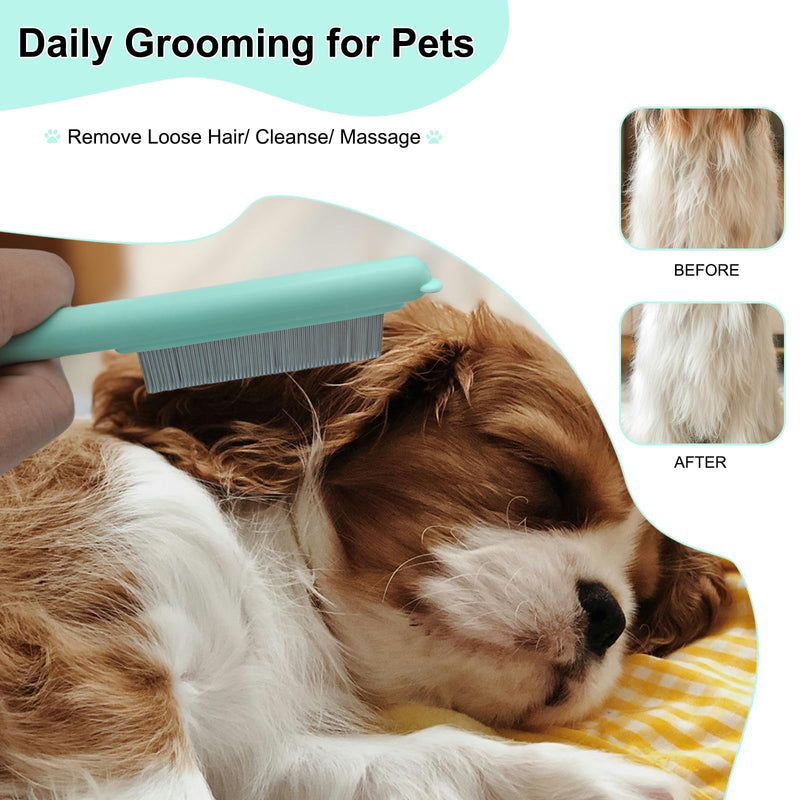 Cute Plastic Dog Comb with Stainless Steel Bristles and Furry Ears Design - Pet Grooming Tool for Removing Dirt and Tangles （Green） Green