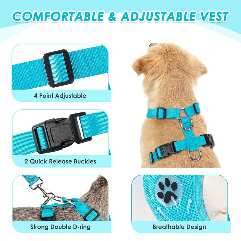 SlowTon Dog Seat Belt Harness for Car, Dog Car Harness Adjustable Mesh Breathable & Dog Seatbelt Safety Tether with Elastic Bungee for Small Medium Large Pets(Light Blue, Double Clip, L) D-Light Blue - PawsPlanet Australia