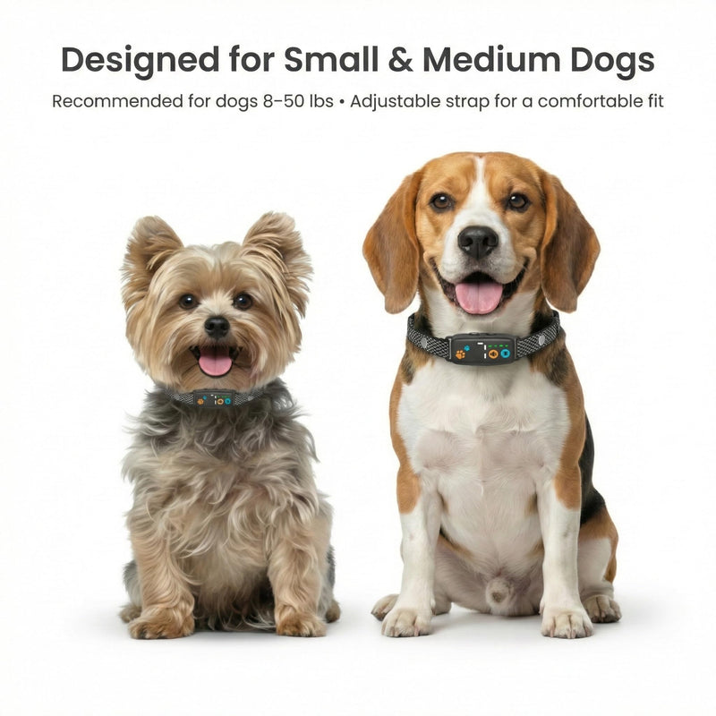 Smart Dog Bark Collar for Small & Medium Dogs (8–50 lbs) – Automatic Bark Control with Beep & Vibration, 7 Sensitivity Levels, Rechargeable & Waterproof, Adjustable Fit