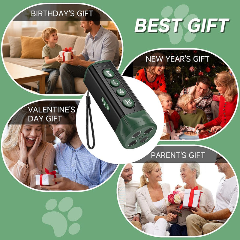BOKKY 6-in-1 Anti Barking Device for Dogs with 3X Sonic Emitters Convertible Waterproof Dog Bark Deterrent of 4 Ultrasonic Heads Up to 32FT Long - Safe for Dogs Training - Indoor & Outdoor Deep Green