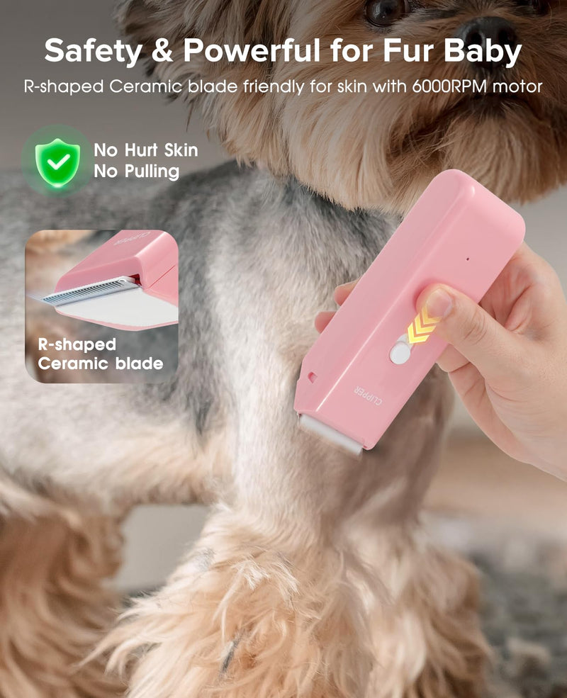 Pet Clippers for Dog Hair Grooming Low Noise, Rechargeable Cordless Cat Shaver with Ceramic Blade,Portable Pet Hair Trimmer for Matted & Long Hair Pink