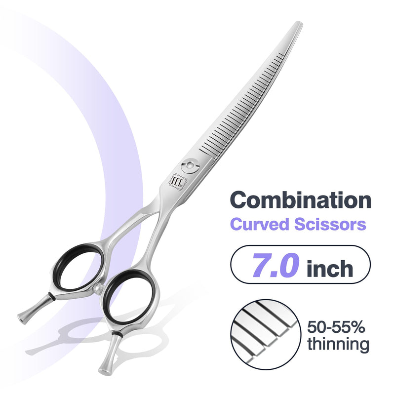 Professional Curved Thinning Scissors for Dog Grooming, 30-Degree Curvature, Japanese 440C for Trimming Dogs Cats and Other Pets face and paws Pointy-tongued Curved Blender - PawsPlanet Australia