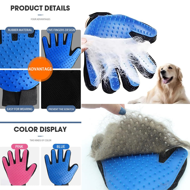 Pet Grooming Gloves for Dogs & Cats, Hair Remover Mittens, Long & Short Hair 2 x Gloves (Pink) Pink - PawsPlanet Australia