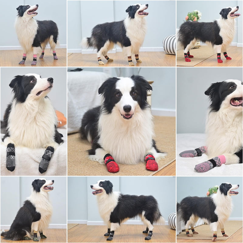 BEAUTYZOO Dog Socks to Prevent Licking Paws for Hardwood Floors Anti Slip, Dog Shoes Booties for Hot/Cold Pavement,Grippy Boots & Paw Protectors Traction Control for Small Medium Large Senior Dogs M(Pack of 6) Grey - PawsPlanet Australia