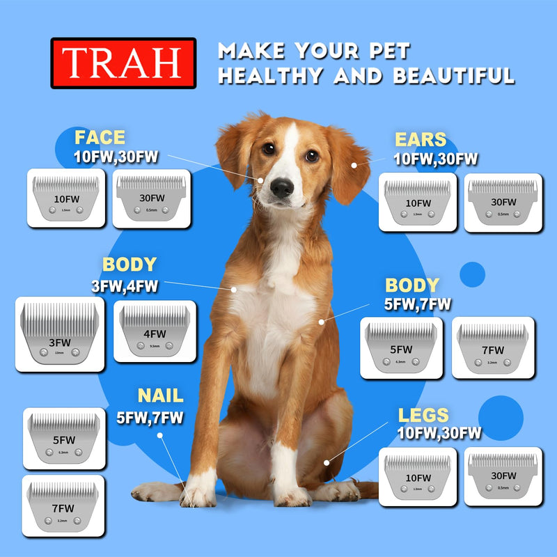TRAH 5FW Detachable Pet Grooming Blades Dog Grooming Wide Blade Compatible with Andis Dog Clippers,Most A5, KM Series Clippers,Detachable Ceramic Blade,Size-5FW, 1/4-Inch Cut Length (6.3mm) 5FW 6.3mm