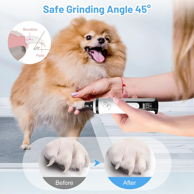 Dog Nail Grinder with Dual LED Lights & LCD, 3-Speed Quiet Pet Nail Trimmer (<40dB), Safe Painless Electric Nail File for Dogs & Cats