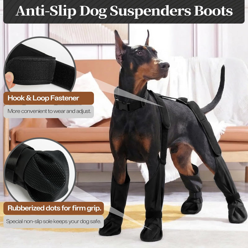 Waterproof Dog Shoes for Medium Dogs, Anti-Slip & Fall Dog Suspender Boots Adjustable Pet Shoes Paw Protector, All-Weather Outdoor Dogs Booties for Winter Snow Rain Hiking, Black M - PawsPlanet Australia