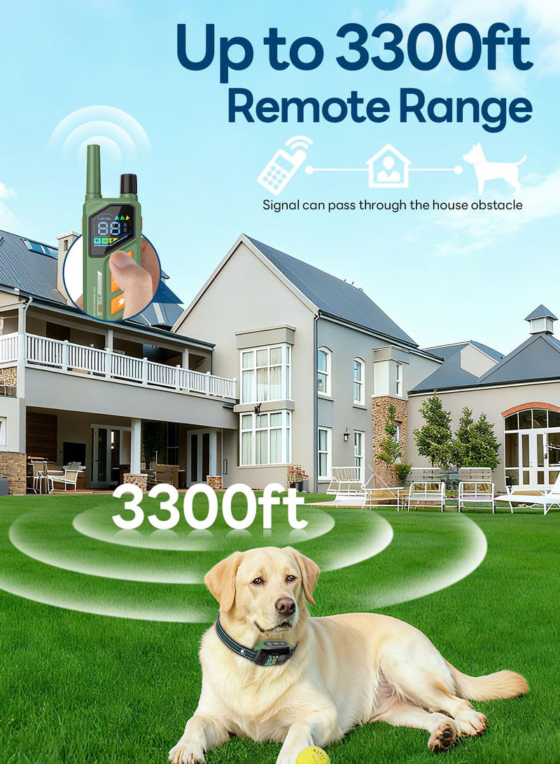Dog Shock Collar - 3300FT Dog Training Collar with Remote, IPX7 Waterproof Electric Dog Collar with 4 Training Modes, Security Lock, Rechargeable E-Collar for Small Medium Large Dogs (Green) Green - PawsPlanet Australia