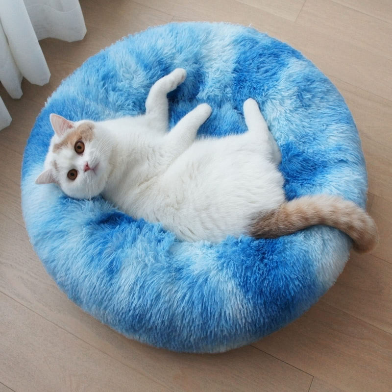 Patas Lague Calming Dog Bed for Medium Dogs, Fluffy Soft Cozy Cat Bed, Faux Fur Anti-Anxiety Plush Washable Pet Donut Cuddler for All Seasons 24IN, Blue M:24x24INCH Gradient Blue - PawsPlanet Australia