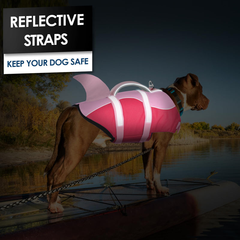AOFITEE Dog Life Jacket, Dog Life Vest for Swimming, Shark Dog Life Vest with Rescue Handle and Reflective Stripe, Ripstop Dog Lifesaver Float Coat, Dog Swimming Vest for Small Medium Large Dogs Pink - PawsPlanet Australia
