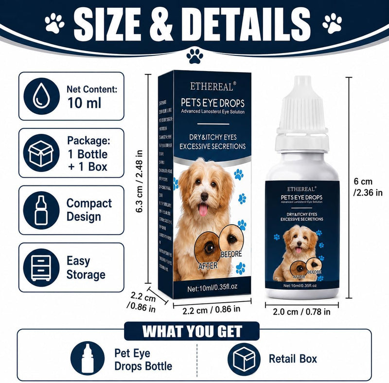 Cataract Drops for Dogs, Dog Eye Drops, Effective Dog Eye Infection Treatment Dog Eye Cleaner Cataract Eye Drops, Improve Vision Clarity, Relieve Red Eyes & Allergy Symptoms(2 x 10 mL)