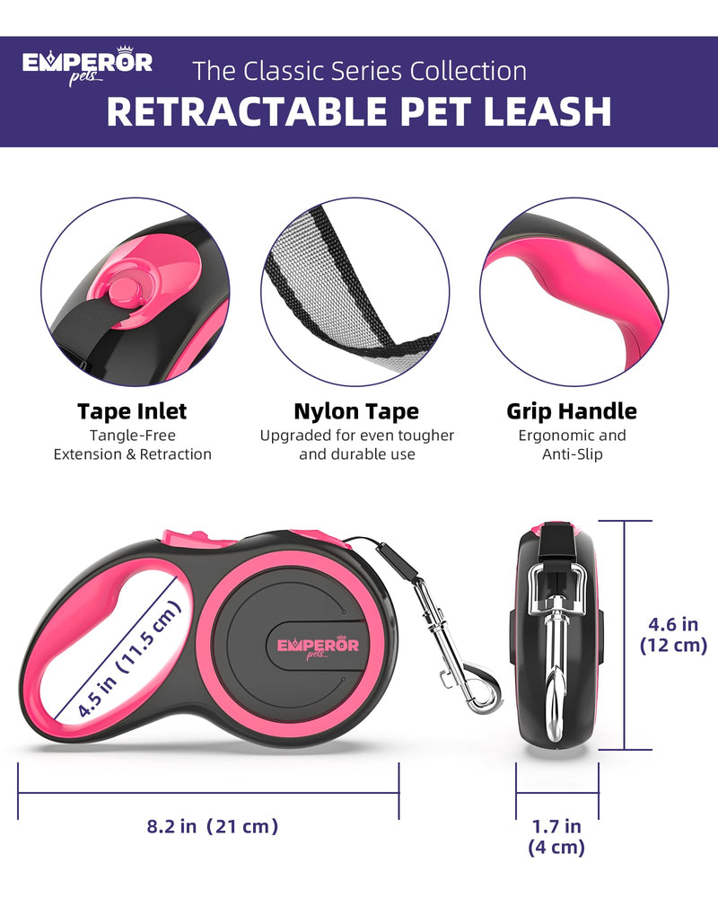 Emperor Pets 26 ft Retractable Dog Leash Large Dogs - Up to 110lb, Large Dog Leash Heavy Duty Leash Retractable 26 ft, Leashes for Large Breed Dogs, Medium Dogs -PK26 26 ft. (8m) Pink - PawsPlanet Australia