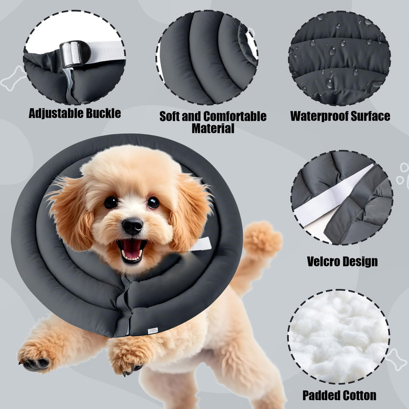 Soft Recovery Dog Cone Collar, Waterproof Adjustable Protective Elizabethan Collar Neck Donut for Medium Dogs After Surgery, Spay or Neuter, Stops Licking Biting Scratching Wounds, Pet Cat Puppy, Grey