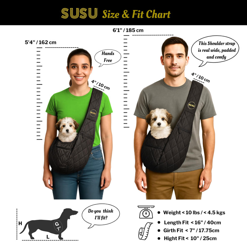 SUSU Small Dog Sling Carrier – Silk Black 2‑in‑1 Cross‑Body & Handheld Pet Sling for Small Dogs up to10 lbs, Ultra‑Soft Parachute‑Grade Nylon, Safety Tether & Dual Zippered Pockets - PawsPlanet Australia