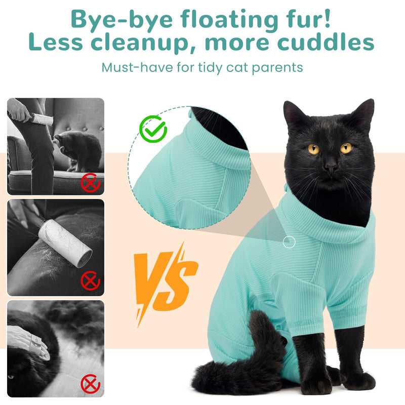 Sticky Hair Cat Clothes, Breathable & Lightweight, Reduces Shedding Fur Pajamas, Full Body Long Sleeve Surgical Bodysuit, Stop Licking & Shedding Blue M Medium - PawsPlanet Australia