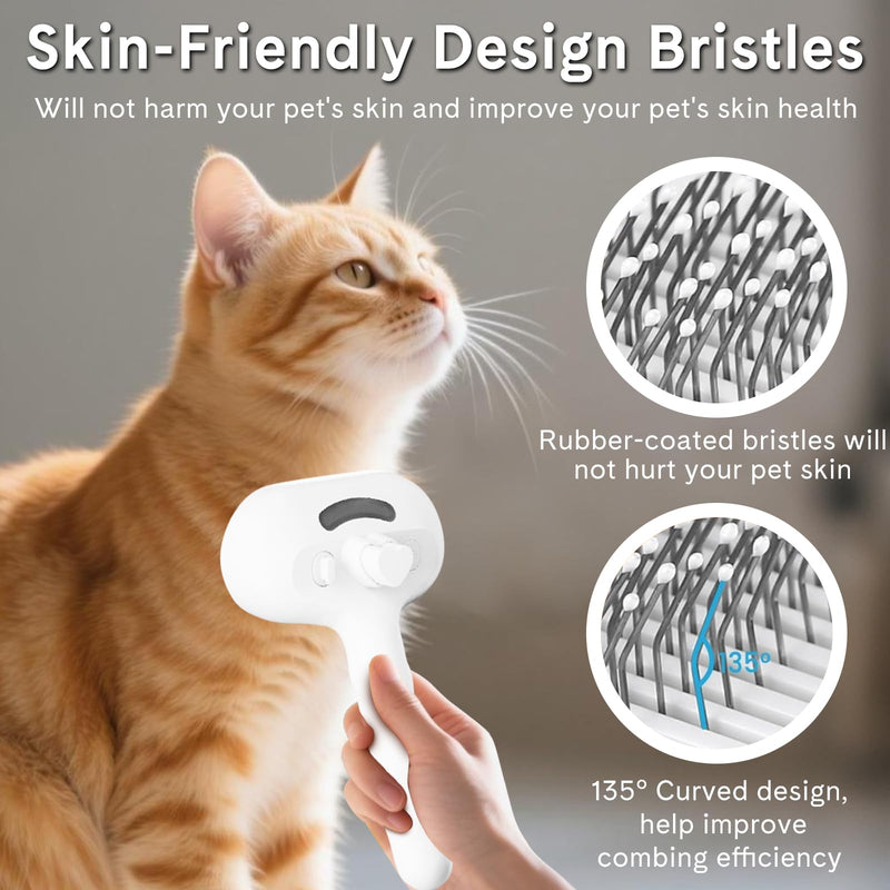 Pet Steam Brush for Dogs & Cats - 2-in-1 Deshedding & Detangling Tool with Steam Spray, Anti-Static Grooming Brush for Long/Short Haired Pets, Waterless Cleaning & Massage(White) White - PawsPlanet Australia