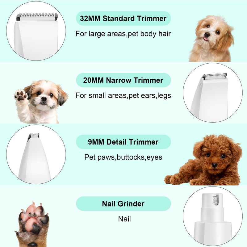 TBTeek Dog Clippers with LED Light, Cordless Dog Grooming Kit 5 in 1, Rechargeable Quiet Pet Clippers Paw Trimmer Nail Grinder for Body Face Ears Paw Nail