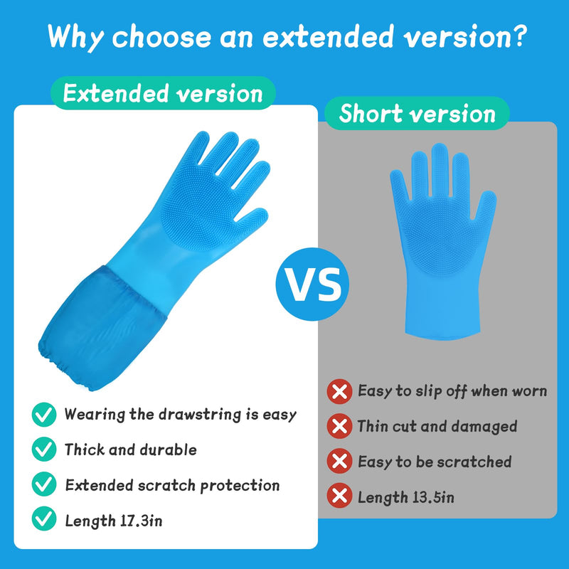 Dog Washing Gloves- Silicone Bathing Gloves for Dogs and Cats - Gloves with Extended Length Enhanced Five Finger Design for Gentle Massaging, Shedding & Cleaning - Comfortable for Pets(Blue) - PawsPlanet Australia