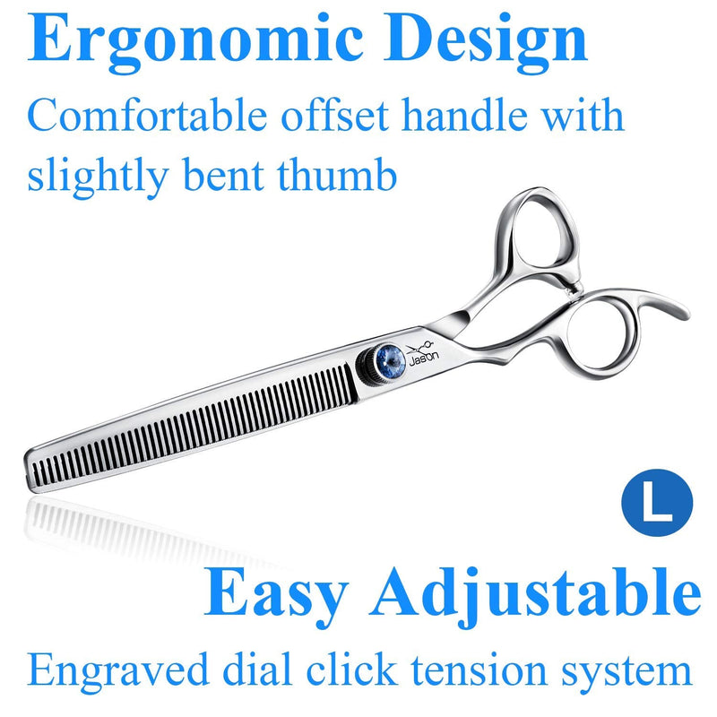 JASON Left Handed 7" 50 Teeth Blending Dog Grooming Scissor, Ergonomic Cats Grooming Thinning Shears Pets Trimming Kit with Offset Handle and a Jewelled Screw, Sharp, Comfortable Blender Christmas Left Hand 7 inches Blender - PawsPlanet Australia