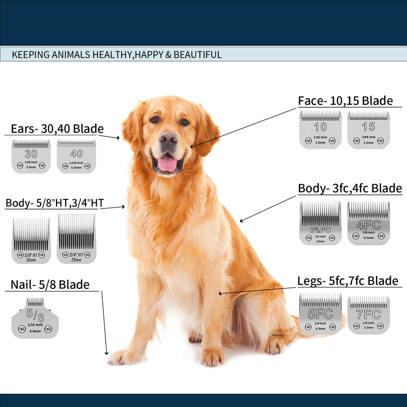 5/8 Wide Toe Pet Dog Grooming Detachable Blades,Compatible with Andis,Oster A5,Wahl KM10 Clippers,Cut Length 1/32-inch 5/8-1pcs - PawsPlanet Australia