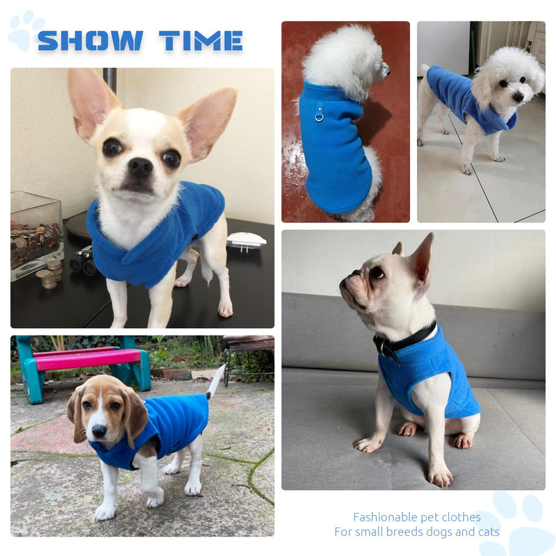 PETCARE Small Dog Sweater Cat Fleece Vest Soft Dog Jacket with Leash O-Ring Winter Warm Pet Pullover Coat Puppy Clothes for Small Dogs Cats Chihuahua Apparel Shih Tzu Costume, Blue M (Suggest 6-12 lbs)