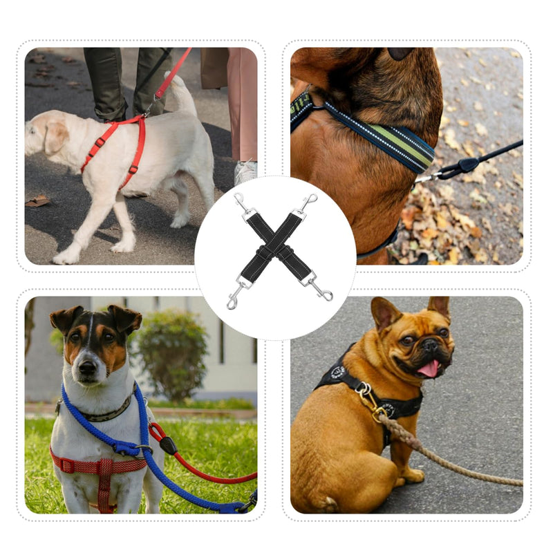 2pcs Dog Collar Connector Safety Straps Coupler Car Dog Back up Hook Lead Pet Traffic Backup Puppy Extender Seat Leash Short Adjustable Groom Vest Harness Black Nylon - PawsPlanet Australia