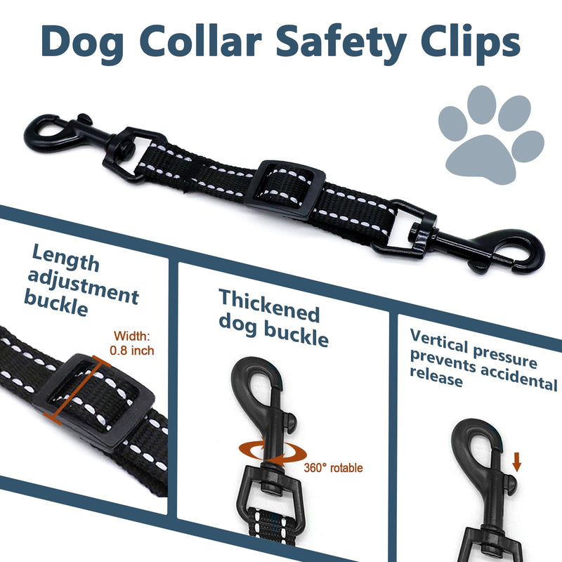 2 Pcs Dog Collar Safety Clips with Double Ended Clasps | Adjustable Collar Backup Clip for Dog Harness & Collars Connectors, Training for Walking, Running, and Hiking, Safety Clip - Black - PawsPlanet Australia