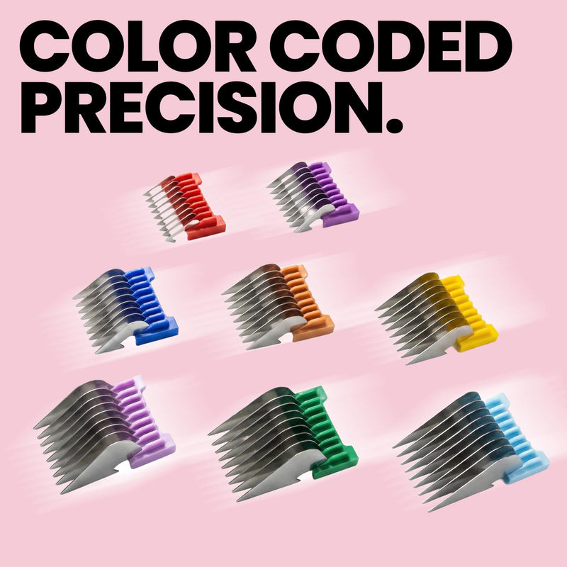 8-Sized Professional Animal Stainless Steel Guide Comb Set for 5-in-1 Detachable Blade Clippers, Compatible with Wahl Bravura, Arco, Chromado, Figura, Motion, for Dogs, Cats, and Horses