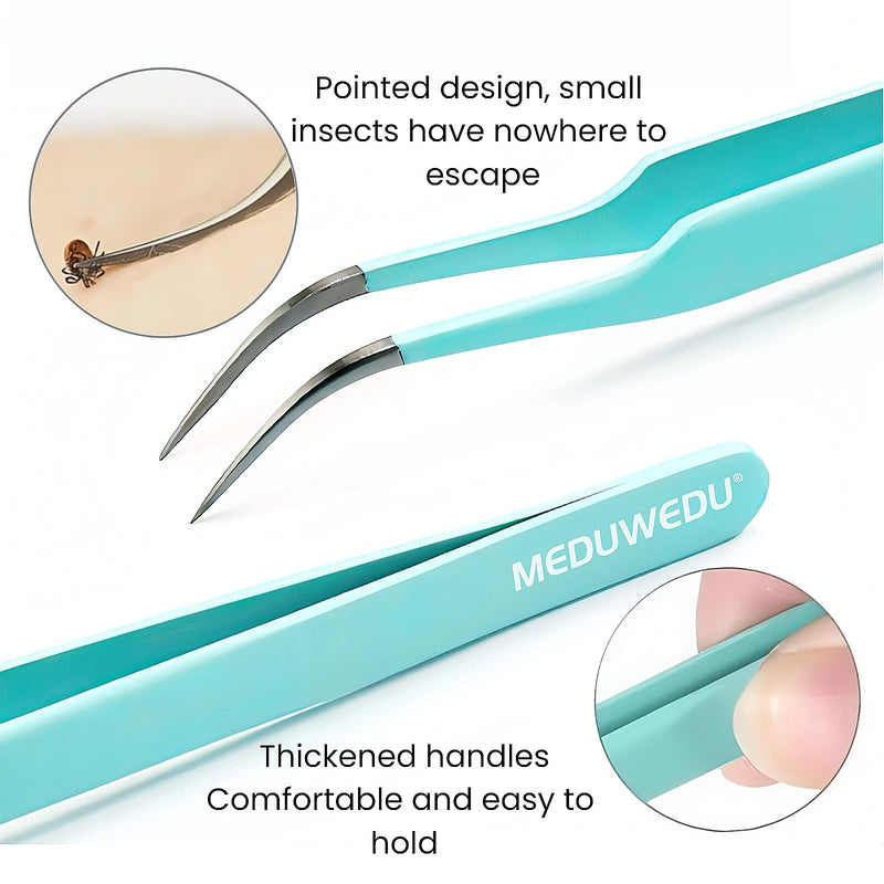MEDUWEDU Tick Removal Tool Kit for Dogs, Cats & Humans – Stainless Steel Tick Tweezer, Fork & Dual-Head Clamp with Leather Pouch, Safe & Easy Tick Remover for Pets, Ideal for Grooming & Outdoor Travel