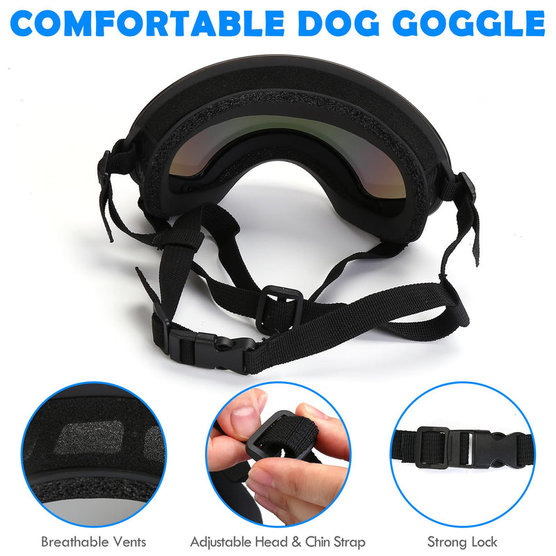 Large Dog Sunglasses Dog Goggles Pet Glasses Pet Eyewear with Adjustable Strap,Glasses for Medium Large Dog Swimming Skating Glasses UV Proof Windproof Dustproof (Black-Blue) Black-Blue - PawsPlanet Australia