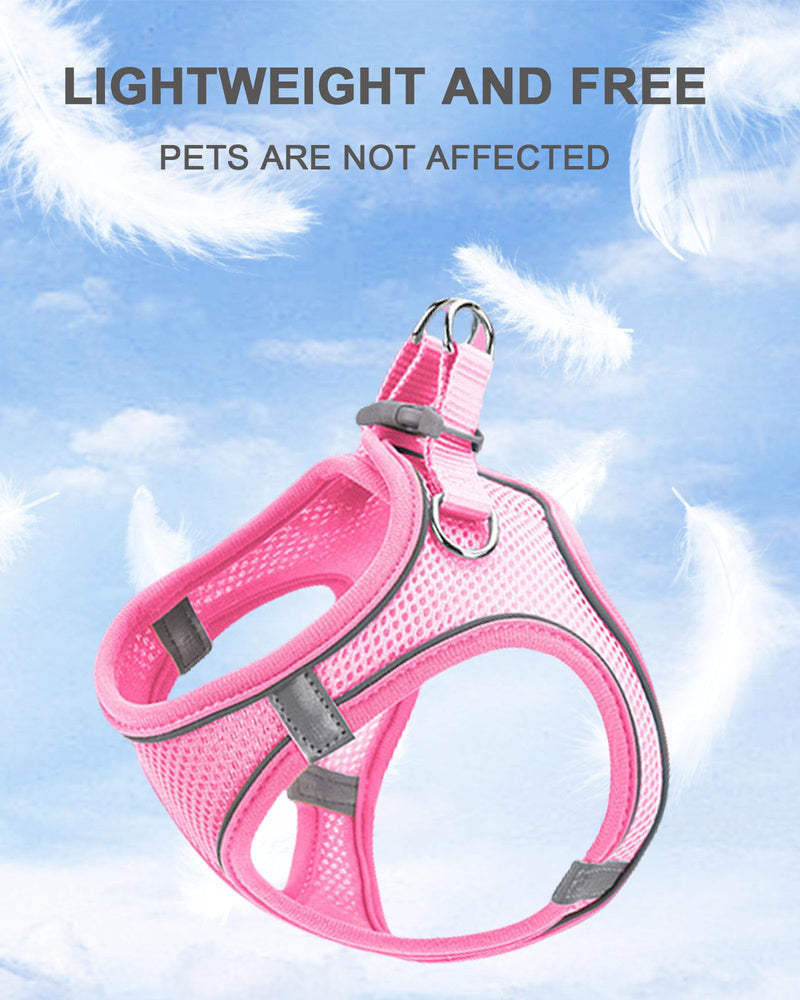 XXXS Pink Soft Mesh Dog Harness and Leash Set,No Escape Easy Walk Puppy Harnesses for Training Walking， Reflective Adjustable Puppy Vest for Small Medium Dogs, Cats (Pink, XXXS) - PawsPlanet Australia