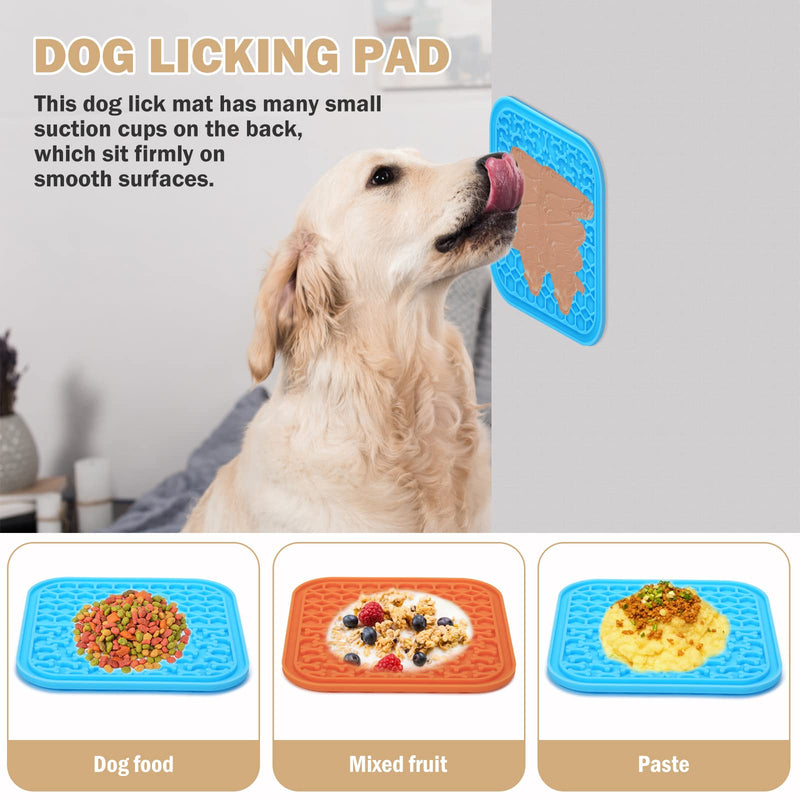 Lick Mat for Dogs Slow Feeder Licking Mat Anxiety Relief Lick Pad with Suction Cups for Peanut Butter Food Treats Yogurt, Pets Bathing Grooming Training Calming Mat - 2 Pack Small 2PCS Blue+Orange - PawsPlanet Australia