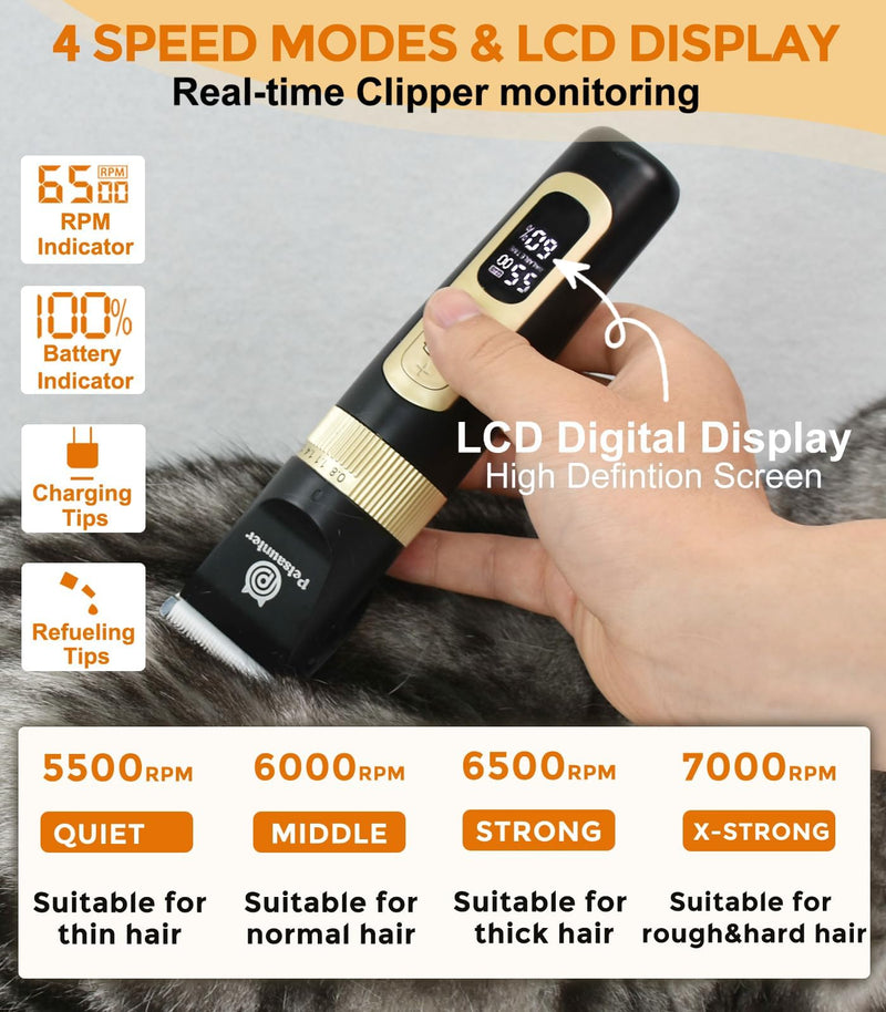Dog Cat Clippers for Matted Hair - 4-Speed & LCD Dog Clippers for Grooming, Rechargeable for Large&Small Dogs&Cats with Thick Coats - Include a Metal Blade for Paw Trimming(C95ProSet Plus) C95ProSet Plus - PawsPlanet Australia