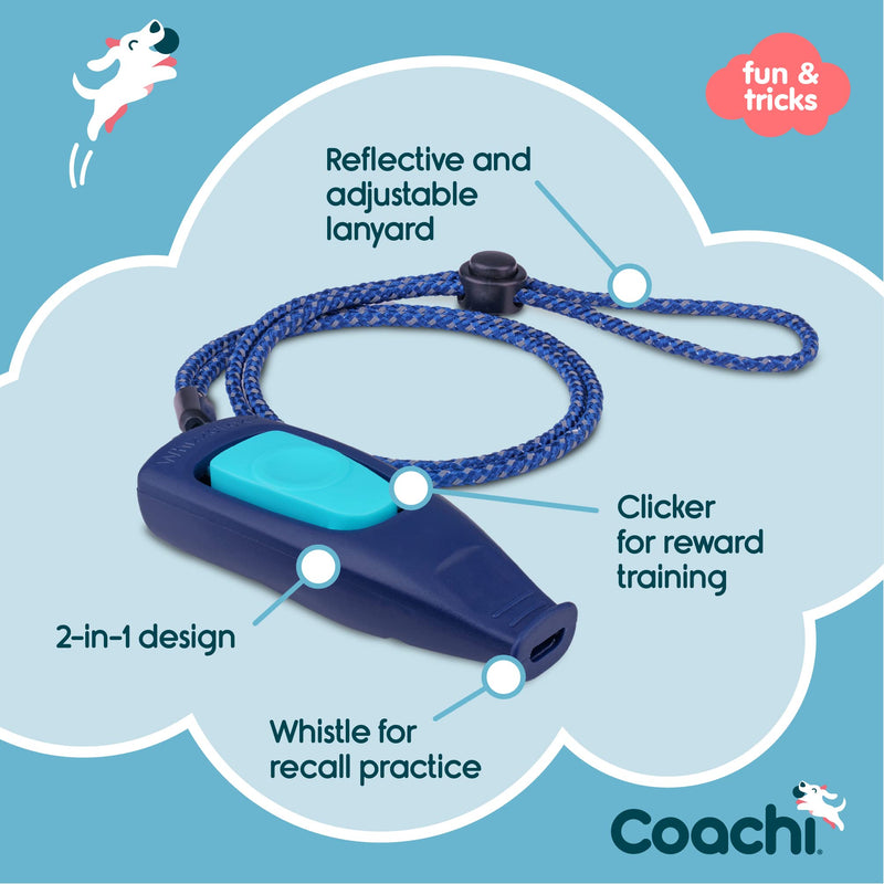Coachi Whizzclick, 2-in-1 Combined Clicker and Whistle, Dog Training Whistle for Recall and Clicker Training for Rewarding, Adjustable and Reflective Lanyard, Suitable for Dogs and Puppies Navy - PawsPlanet Australia