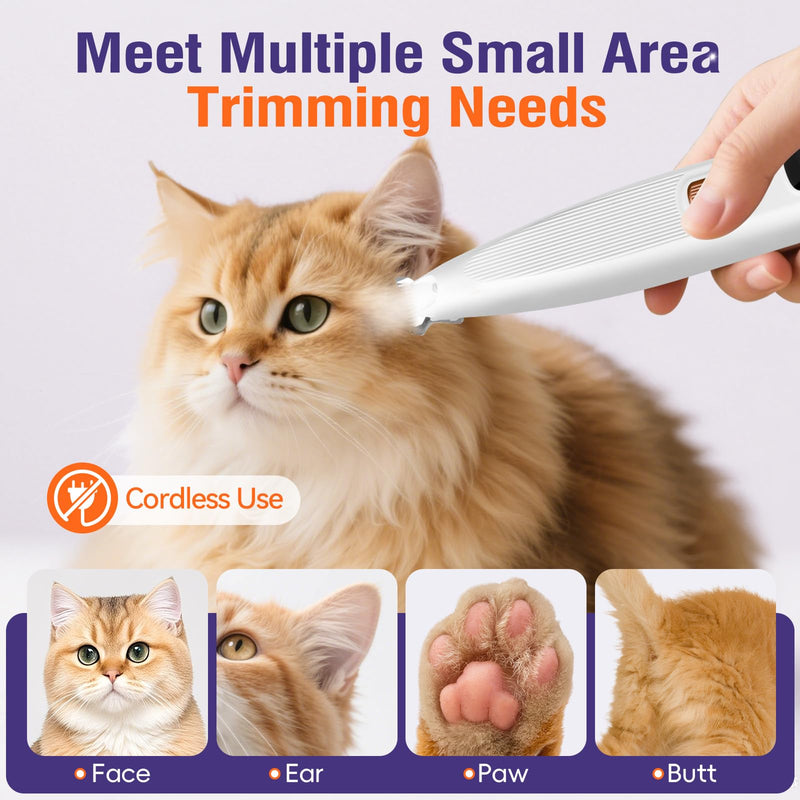 Dog Paw Trimmer with LED Light, Paw Trimmer for Dogs 0.8inch/20mm Wide Blade, Pet Hair Grooming Kit with Dog Nail Clipper, Cordless Electric Pet Paw Grooming Clippers for Paws, Ears, Face, Rump White-01