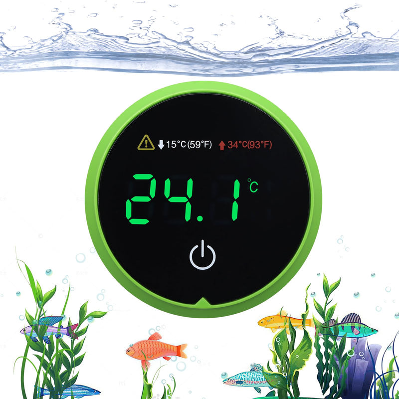 Fish Tank Digital Thermometer Digital Aquarium Thermometer LED Display Stick-on Fish Tank Thermometer Default HI/LO Alarm Cordless Tank Temperature Sensor with LED Touch Screen Round