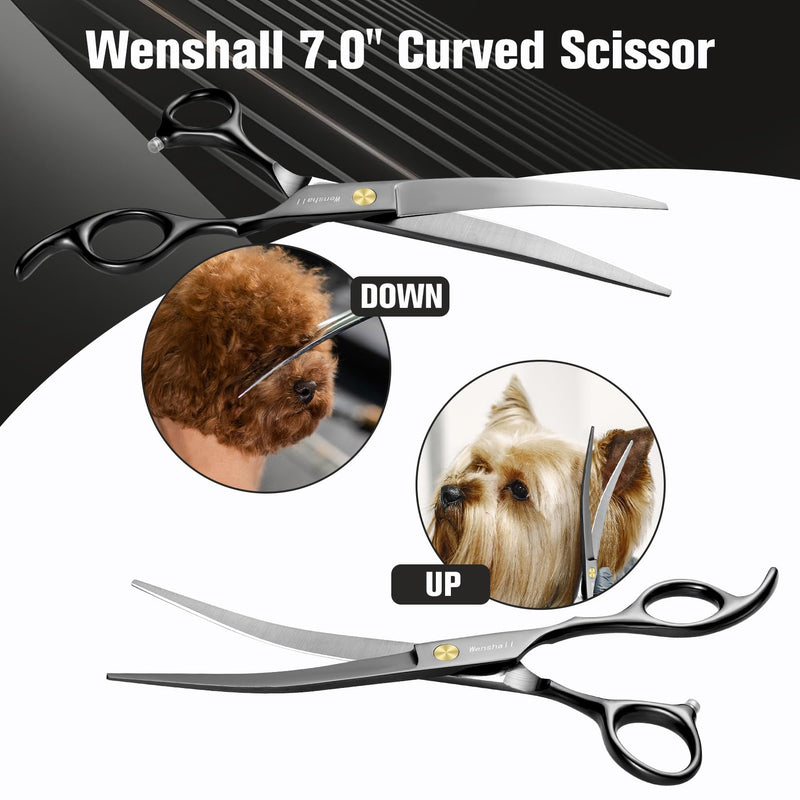 Professional Dog Grooming Scissors Set - 6.5" Thinning, 7" Straight, 7" Up-Curved, 7" Down-curved Scissors and Comb for Dog Cat Pet (Black) Black - PawsPlanet Australia