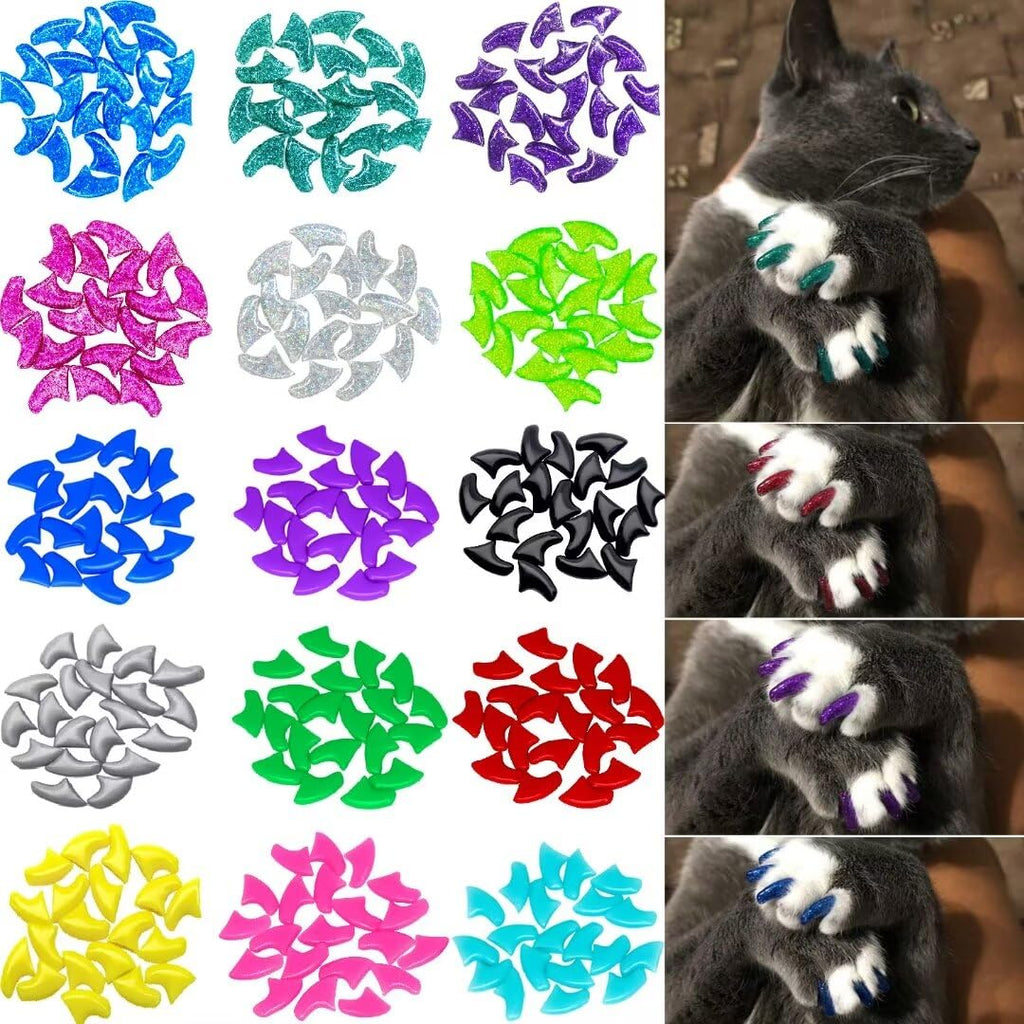 160pcs(16 Colors) Cat Nail Caps Cat Claw Caps Cat Nail Covers with Adhesives and Applicators (Medium) Medium