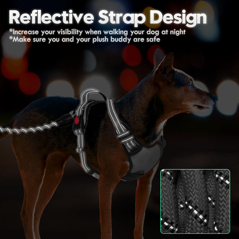 No Pull Dog Harness with A Free Heavy Duty 5FT Dog Leash, Adjustable Soft Padded Dog Vest with Easy-Control Handle, Reflective No-Choke Pet Oxford Vest for Medium Dogs (Grey,M) Grey - PawsPlanet Australia